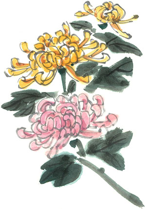 忘れずに・喪中のごあいさつ 菊の水彩画